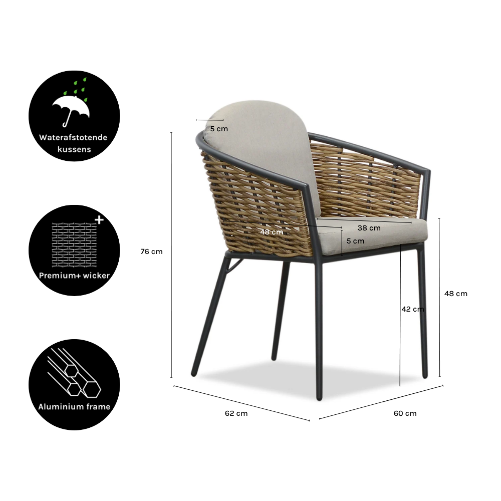 Lucca dining tuinstoel stapelbaar | wicker + aluminium | zand