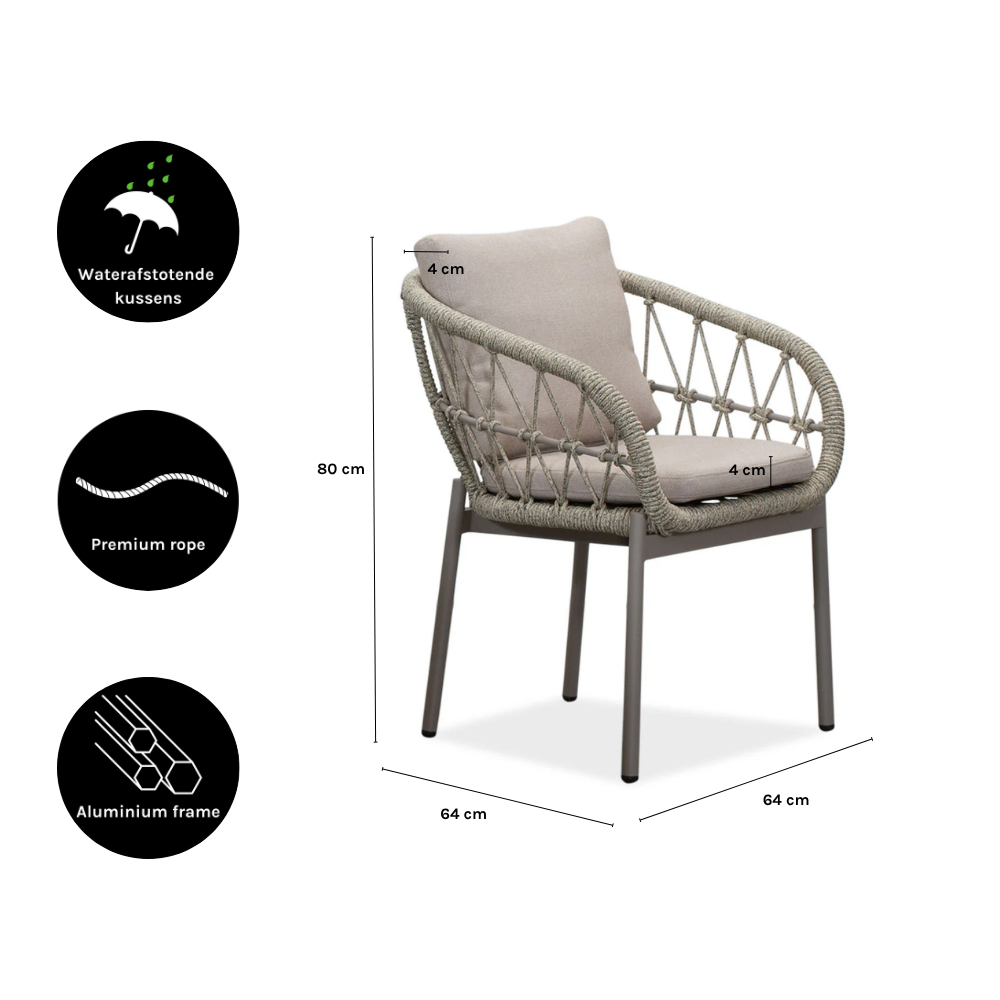 Dakota dining tuinstoel | touw + aluminium | beige