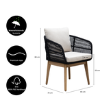 Rochefort dining tuinstoel | touw + hardhout | zwart