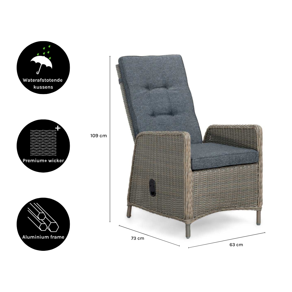 Rennes dining tuinstoel | wicker | verstelbaar | Ash Grey