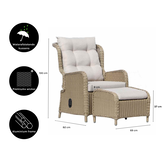 Glasgow loungestoel tuin met voetenbank | wicker + aluminium | Royal Sand