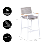 Sandro dining barstoel | touw + aluminium | wit