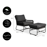 Portofino loungestoel tuin met voetenbank | touw + RVS | zwart