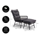 Dex loungestoel tuin met voetenbank | wicker + aluminium | Charcoal
