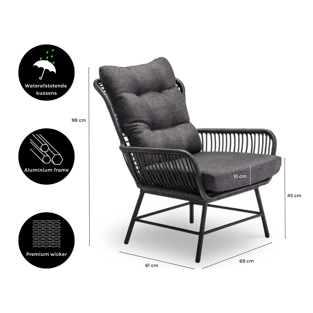 Dex loungestoel tuin | wicker + aluminium | Charcoal