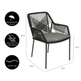 Seville dining tuinstoel stapelbaar | touw + staal | zwart