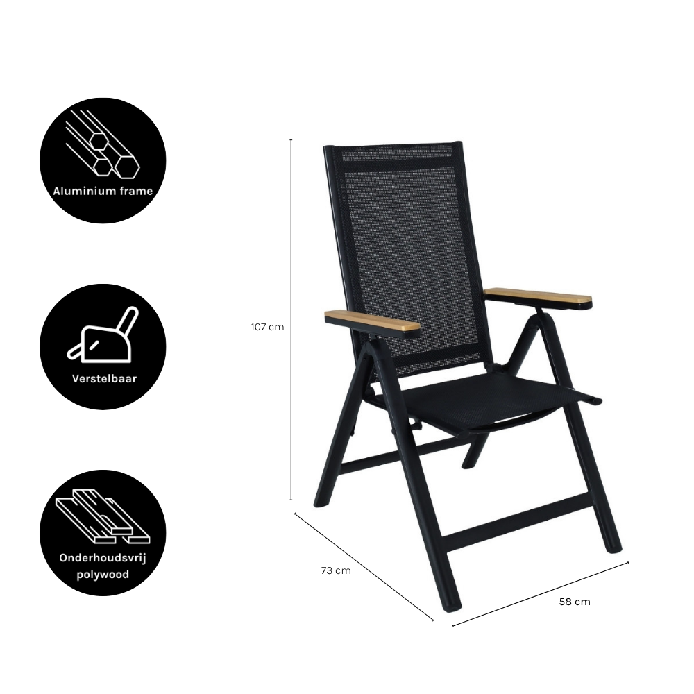Norali dining tuinstoel verstelbaar | textileen + aluminium | antraciet