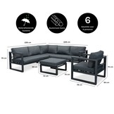 Cordoba hoek loungeset met stoel 6 personen | aluminium | antraciet | 5-delig - 228x228cm