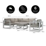 Cordoba hoek loungeset met stoel 6 personen | aluminium | wit | 5-delig - 228x228cm