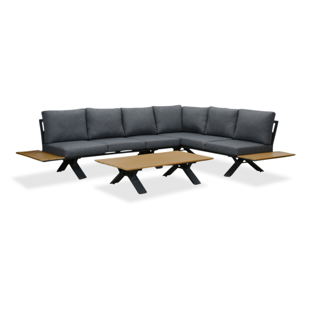 Genova hoek loungeset 6 personen | aluminium + polywood | antraciet | 3-delig - 308x234cm afbeelding