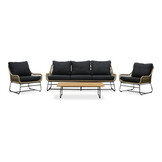Portofino stoel-bank loungeset 5 personen | aluminium + teakhout | zand | 4-delig