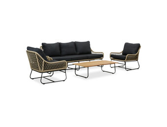 Portofino stoel-bank loungeset 5 personen | aluminium + teakhout | zand | 4-delig