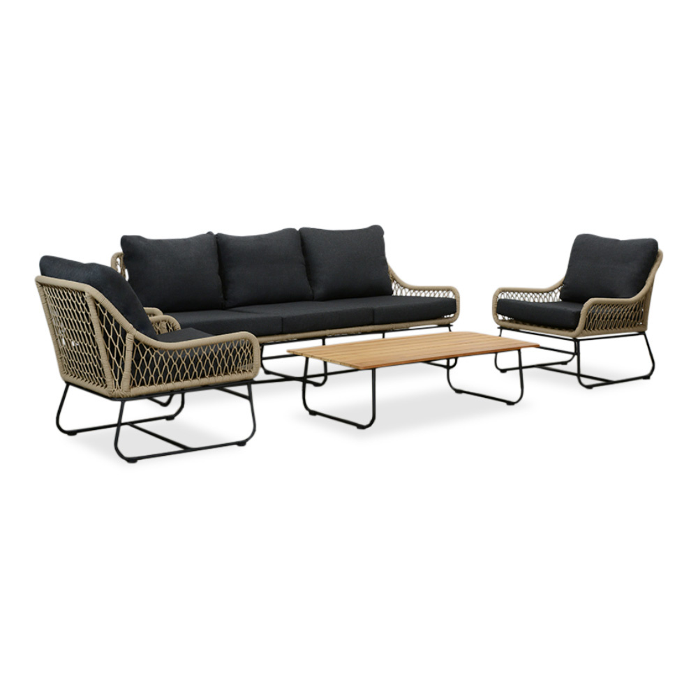 Portofino stoel-bank loungeset 5 personen | aluminium + teakhout | zand | 4-delig afbeelding