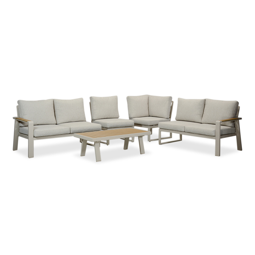 Lola hoek loungeset 6 personen | aluminium + polywood | beige | 4-delig - 288x220cm