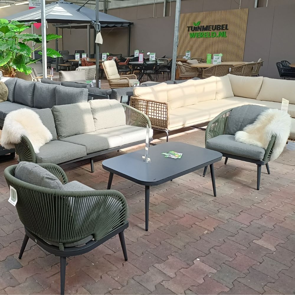Nova stoel-bank loungeset 5 personen | aluminium + touw | donkergroen | 4-delig