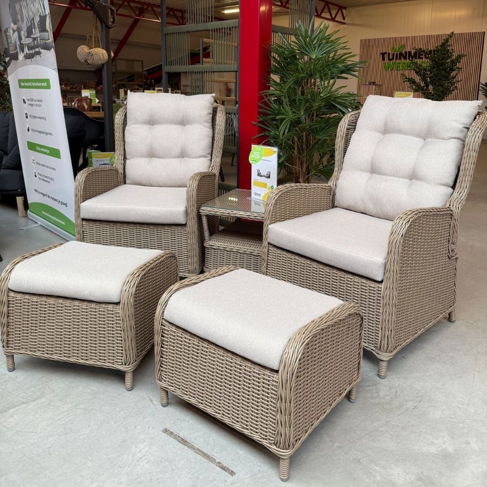Glasgow loungestoel tuin met voetenbank | wicker + aluminium | Royal Sand