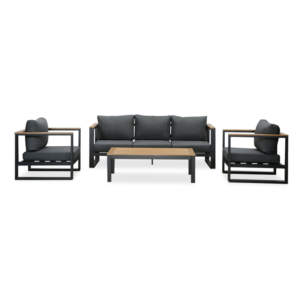 Nebraska stoel-bank loungeset 5 personen | aluminium + polywood | antraciet | 5-delig