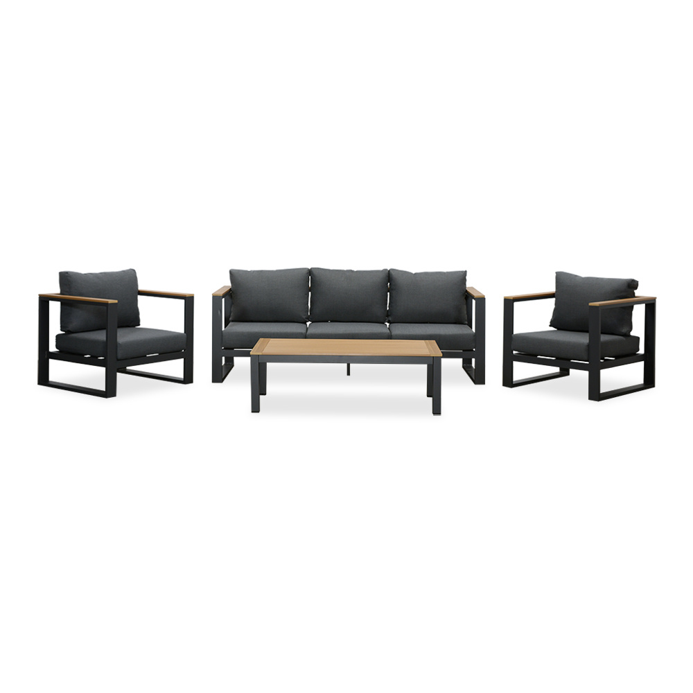Nebraska stoel-bank loungeset 5 personen | aluminium + polywood | antraciet | 5-delig
