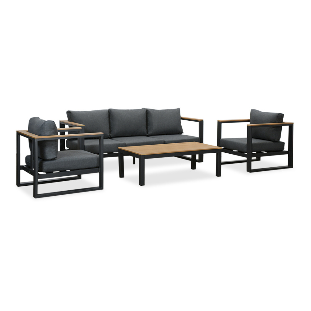 Nebraska stoel-bank loungeset 5 personen | aluminium + polywood | antraciet | 5-delig