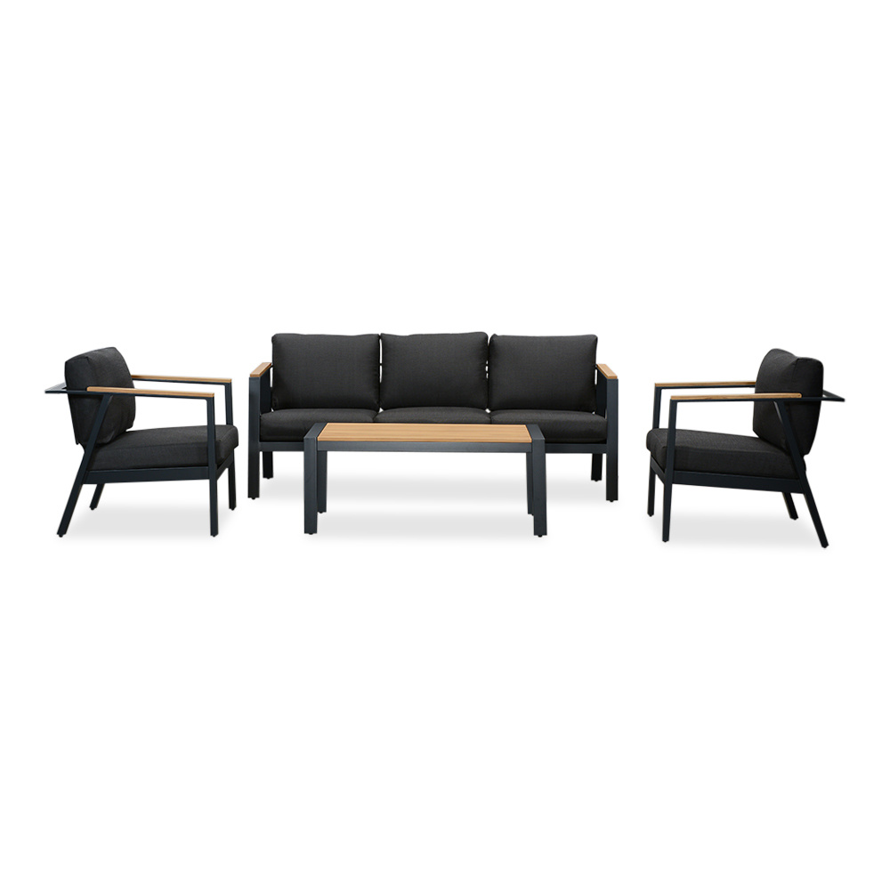 Gerona stoel-bank loungeset 5 personen | aluminium + teakhout | antraciet | 4-delig