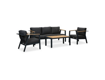 Gerona stoel-bank loungeset 5 personen | aluminium + teakhout | antraciet | 4-delig