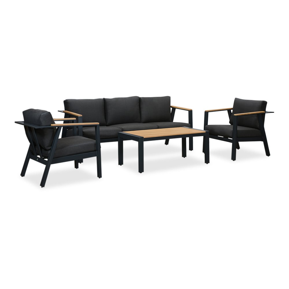 Gerona stoel-bank loungeset 5 personen | aluminium + teakhout | antraciet | 4-delig