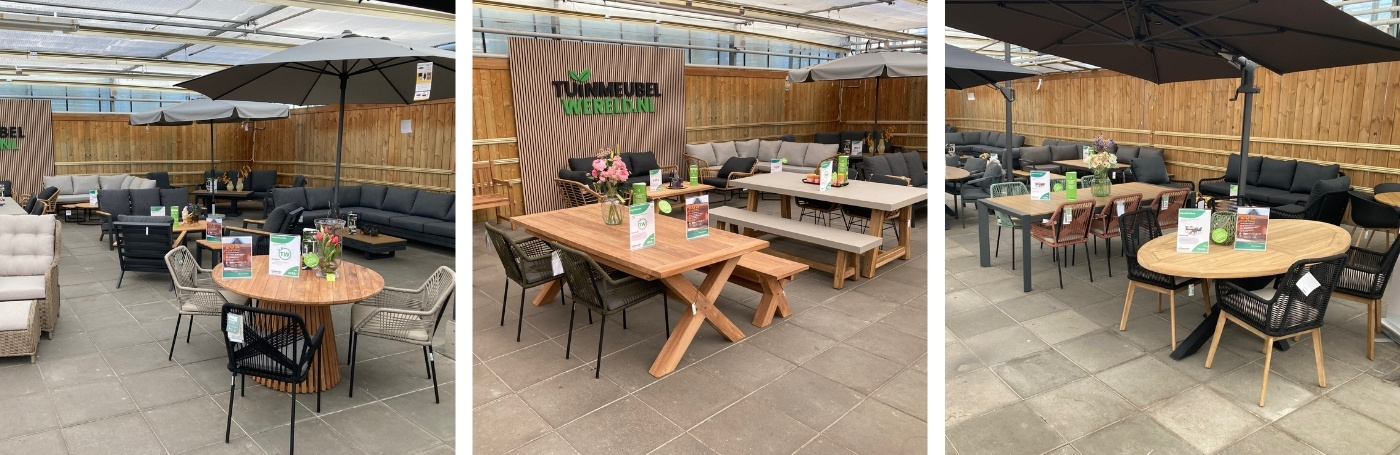 Tuinmeubelen assortiment showroom Drunen