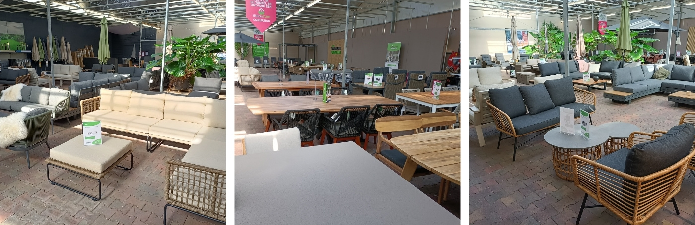 Tuinmeubelen assortiment showroom Hoogeveen