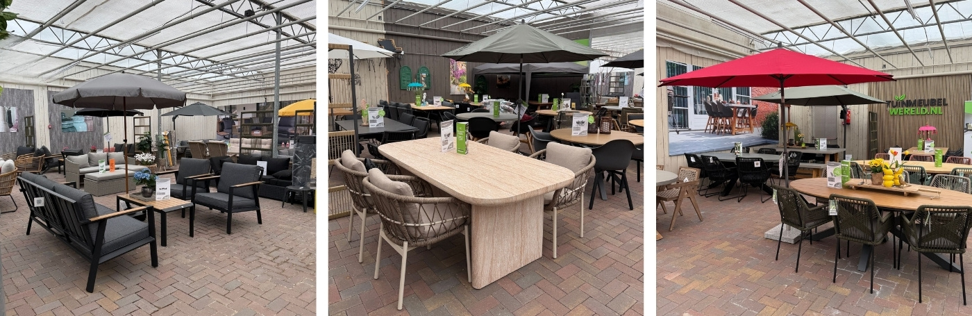 Tuinmeubelen assortiment showroom Hommerts