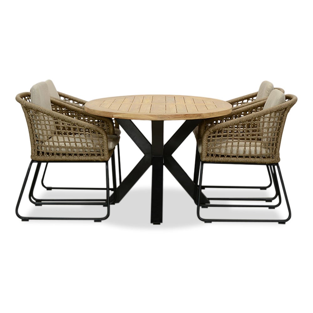 Cleve/Tulum Sahara Dust dining tuinset | 4 personen | teakhout + touw | 200cm ovaal