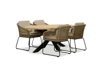 Cleve/Tulum Sahara Dust dining tuinset | 4 personen | teakhout + touw | 200cm ovaal