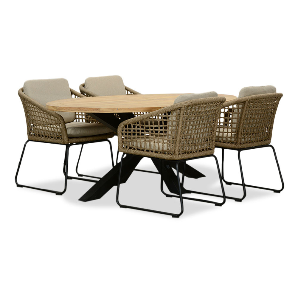 Cleve/Tulum Sahara Dust dining tuinset | 4 personen | teakhout + touw | 200cm ovaal afbeelding