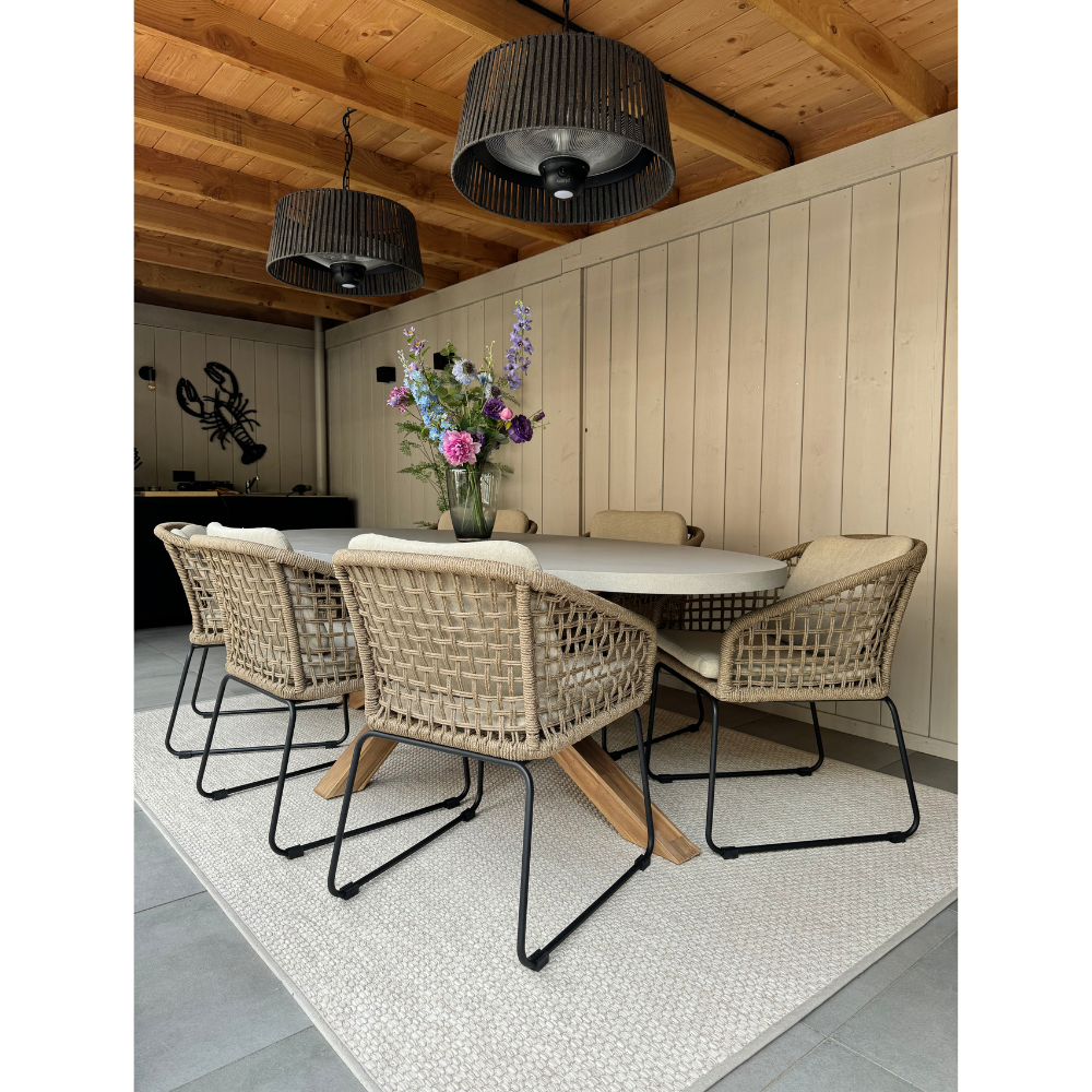 Cleve/Tulum Sahara Dust dining tuinset | 4 personen | teakhout + touw | 200cm ovaal