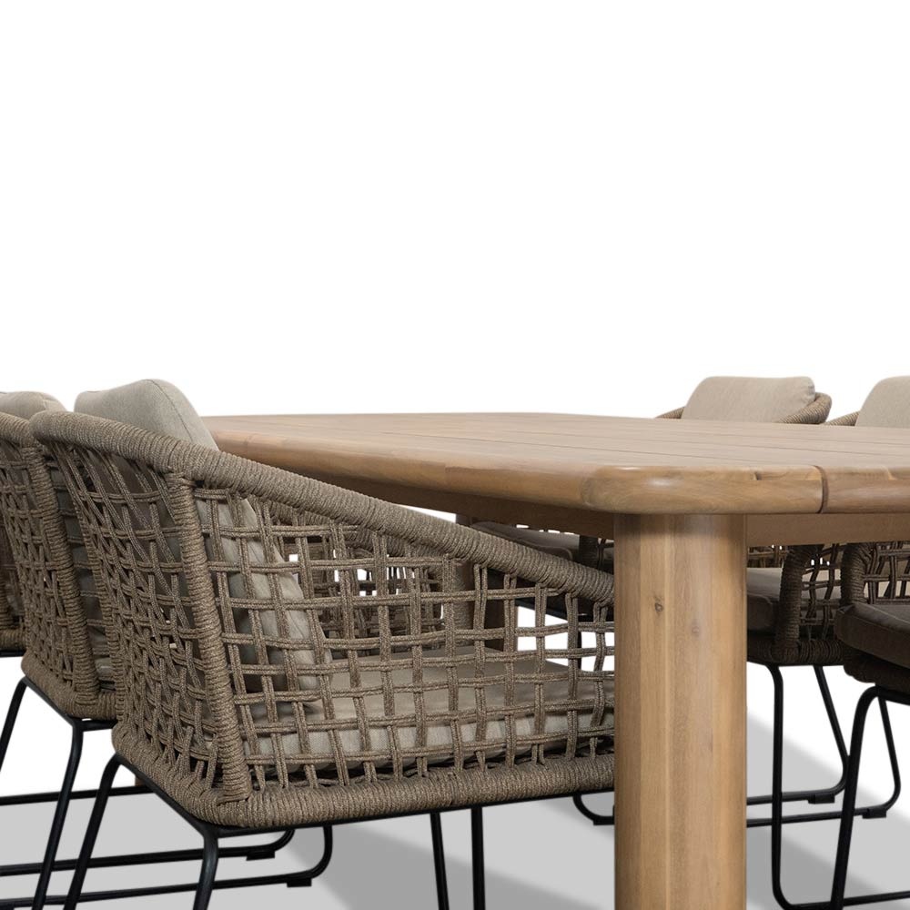 Cleve/Tulum Sahara Dust dining tuinset | 4 personen | teakhout + touw | 200cm ovaal