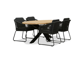 Cleve/Tulum Lava Grey dining tuinset | 4 personen | teakhout + touw | 200cm ovaal