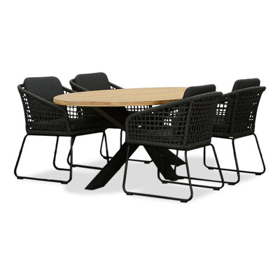 Cleve/Tulum Lava Grey dining tuinset | 4 personen | teakhout + touw | 200cm ovaal