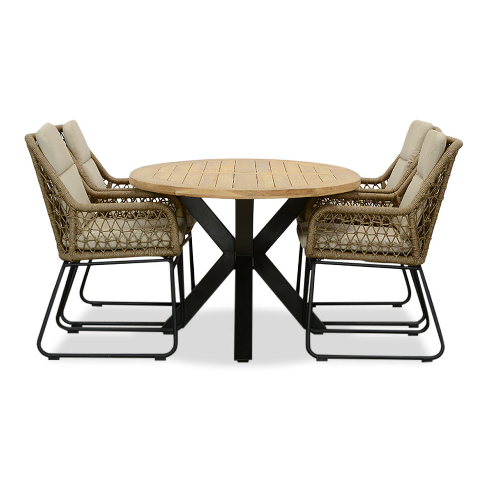 Cleve/Valencia Sahara Dust dining tuinset | 4 personen | teakhout + touw | 200cm ovaal