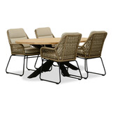 Cleve/Valencia Sahara Dust dining tuinset | 4 personen | teakhout + touw | 200cm ovaal