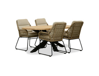 Cleve/Valencia Sahara Dust dining tuinset | 4 personen | teakhout + touw | 200cm ovaal