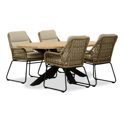 Cleve/Valencia Sahara Dust dining tuinset | 4 personen | teakhout + touw | 200cm ovaal