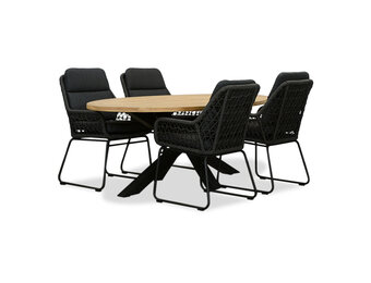 Cleve/Valencia Lava Grey dining tuinset | 4 personen | teakhout + touw | 200cm ovaal