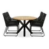 Cleve/Valencia Lava Grey dining tuinset | 4 personen | teakhout + touw | 200cm ovaal