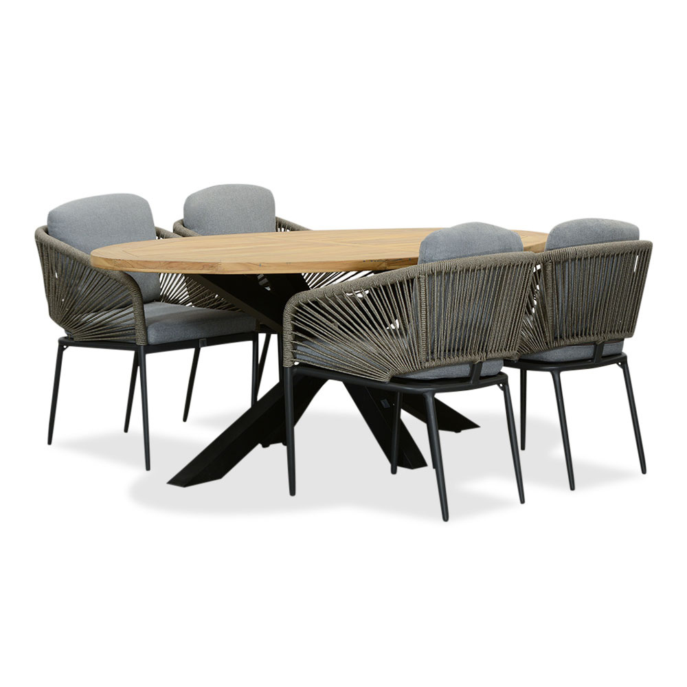 Cleve/Savanna dining tuinset | 4 personen | teakhout + aluminium | 200cm ovaal