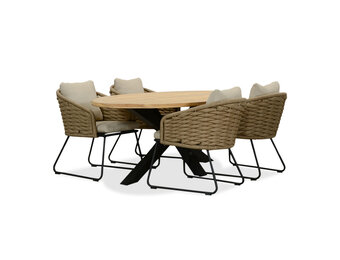 Cleve/Ropera Sahara Dust dining tuinset | 4 personen | teakhout + touw | 200cm ovaal