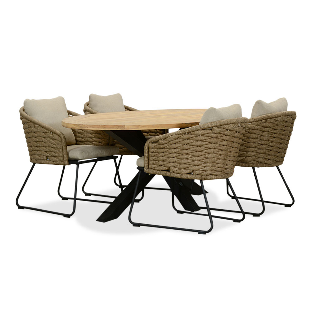 Cleve/Ropera Sahara Dust dining tuinset | 4 personen | teakhout + touw | 200cm ovaal