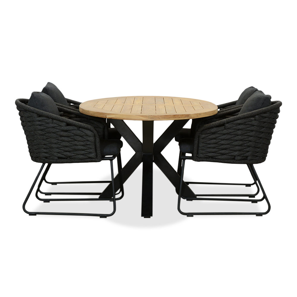 Cleve/Ropera Lava Grey dining tuinset | 4 personen | teakhout + touw | 200cm ovaal
