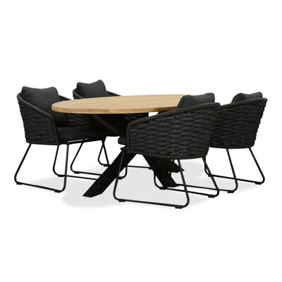 Cleve/Ropera Lava Grey dining tuinset | 4 personen | teakhout + touw | 200cm ovaal