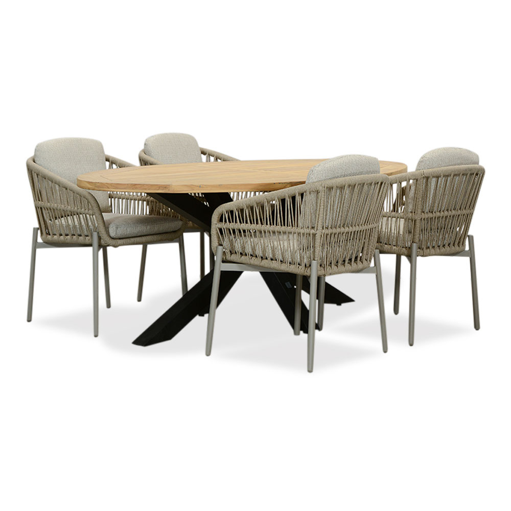 Cleve/Rico zand dining tuinset | 4 personen | teakhout + aluminium | 200cm ovaal