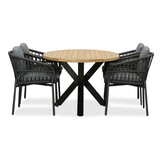Cleve/Rico charcoal dining tuinset | 4 personen | teakhout + aluminium | 200cm ovaal