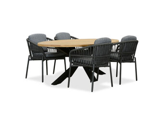 Cleve/Rico charcoal dining tuinset | 4 personen | teakhout + aluminium | 200cm ovaal
